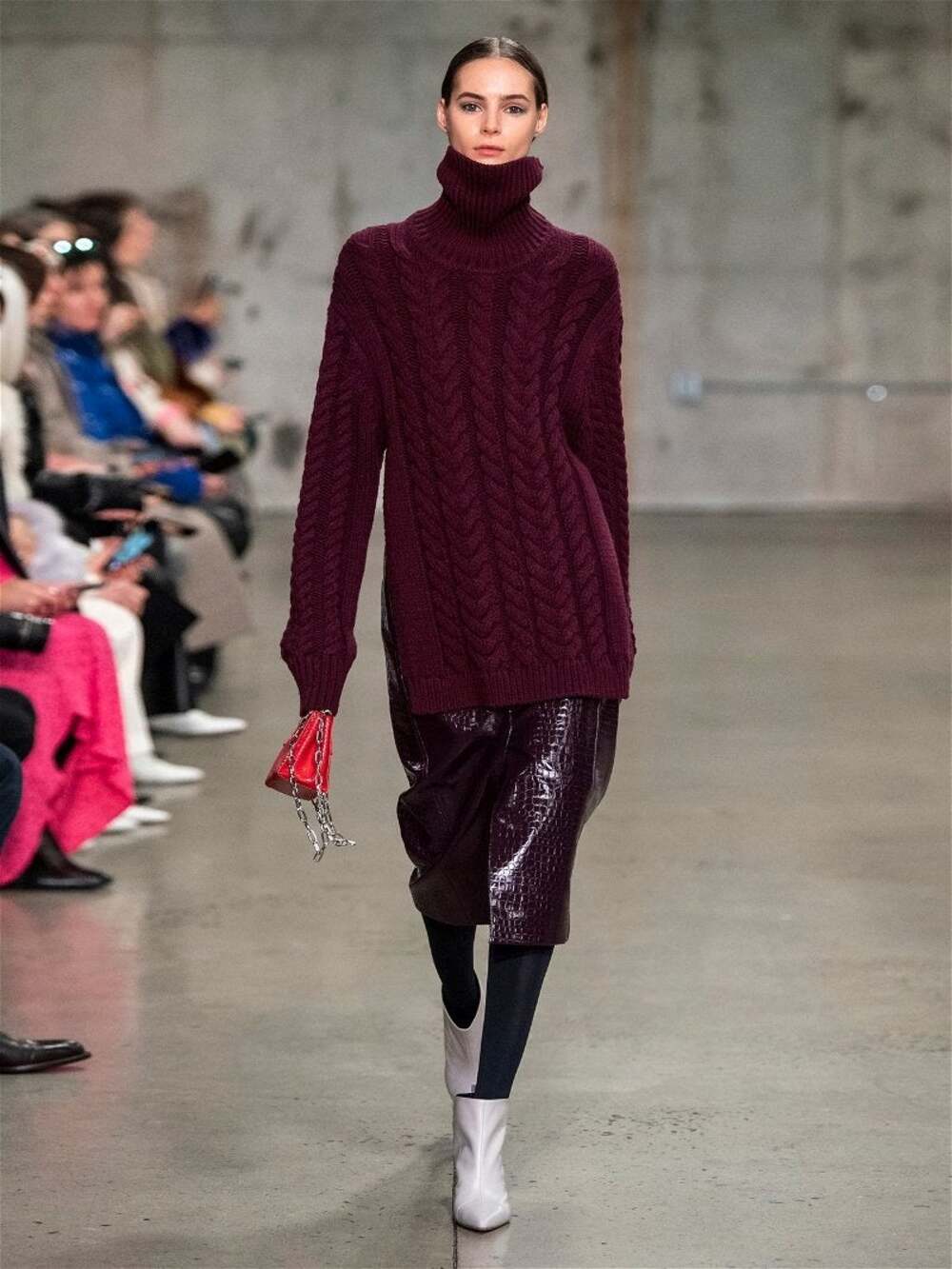 Tibi Burgundy Cable Knit Wool Blend Sweater Cutout Back Oversized M L